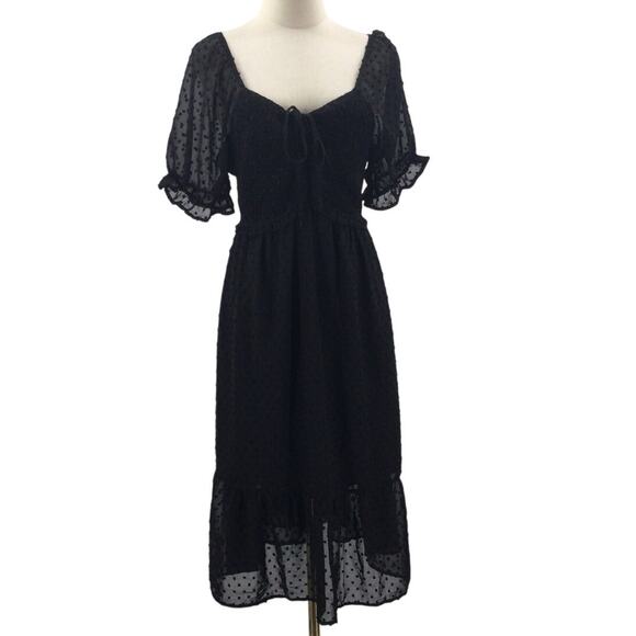 BLOOMCHIC 14-16 1X Plus Black Polka Dot Textured Mesh Shirred midi Dress NWT B31 - Picture 3 of 10